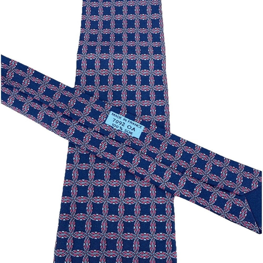 Hermès France 100% Silk Tie Navy Blue Red Geometric Squares Luxury AOP 7092 UA - Picture 3 of 4